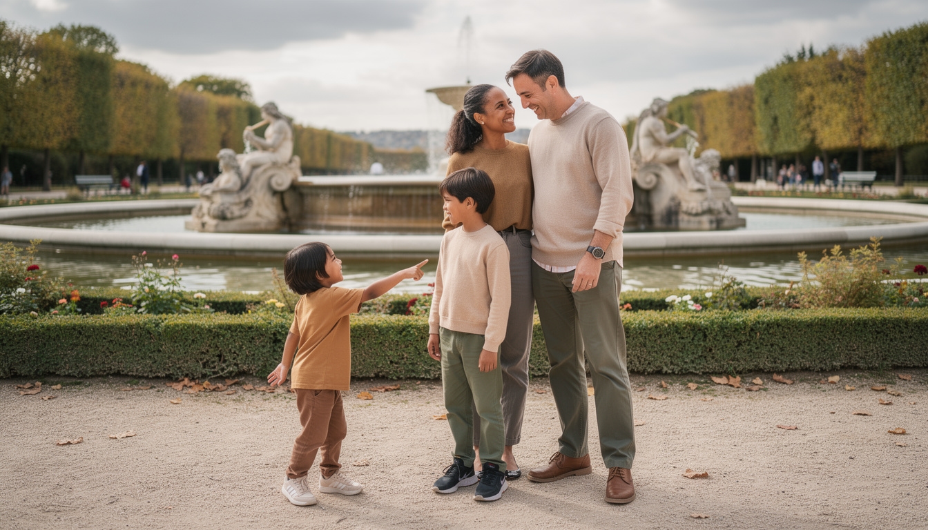 Famille dans les jardins du Luxembourg, Paris, promenade naturelle