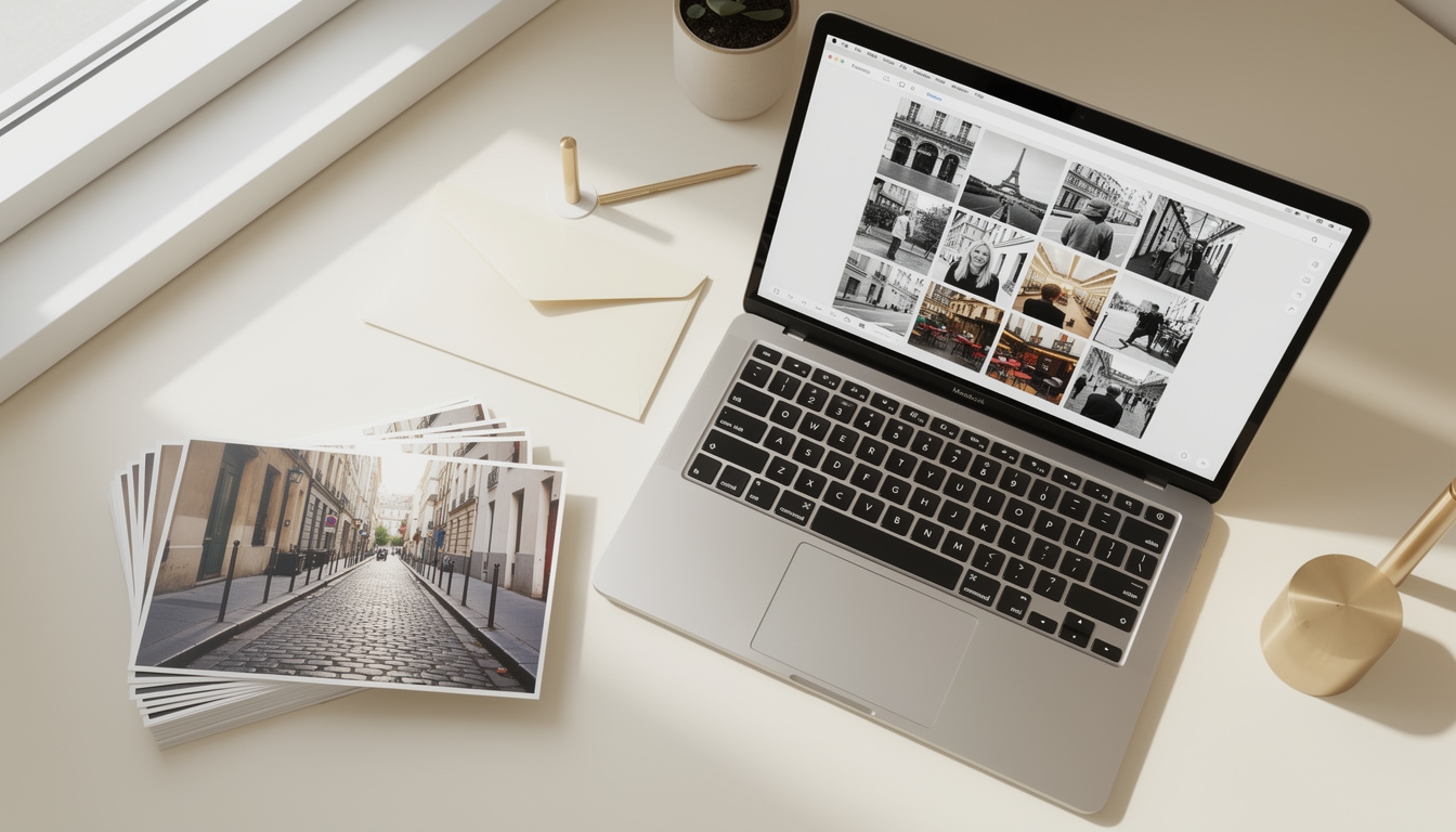 Galerie photo privée en ligne affichée sur écran d'ordinateur portable