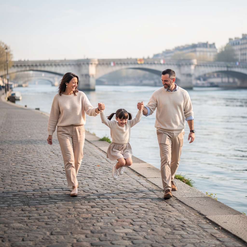 Promenade en famille sur les quais de la Seine à Paris